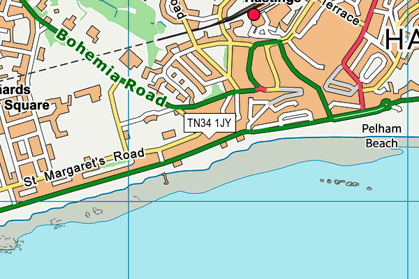 TN34 1JY map - OS VectorMap District (Ordnance Survey) TN34 1JY map - OS VectorMap District (Ordnance Survey)