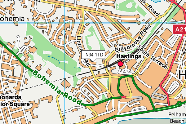TN34 1TD map - OS VectorMap District (Ordnance Survey) TN34 1TD map - OS VectorMap District (Ordnance Survey)