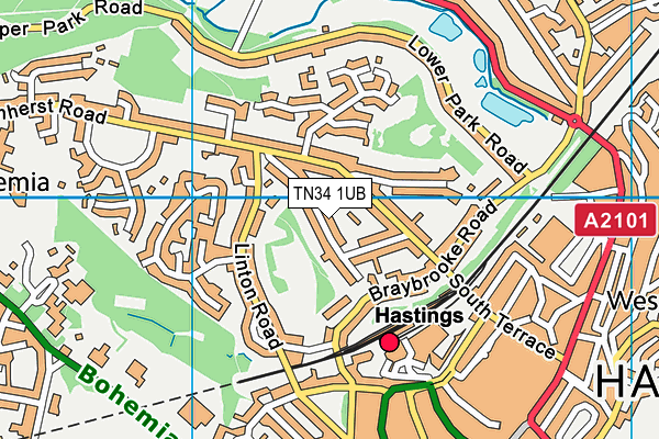 TN34 1UB map - OS VectorMap District (Ordnance Survey) TN34 1UB map - OS VectorMap District (Ordnance Survey)