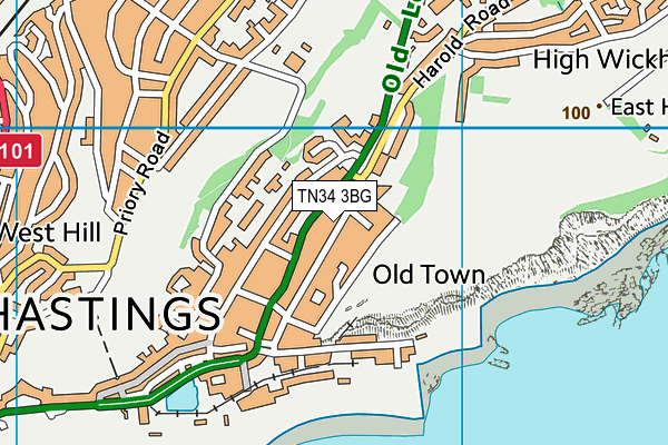 TN34 3BG map - OS VectorMap District (Ordnance Survey) TN34 3BG map - OS VectorMap District (Ordnance Survey)