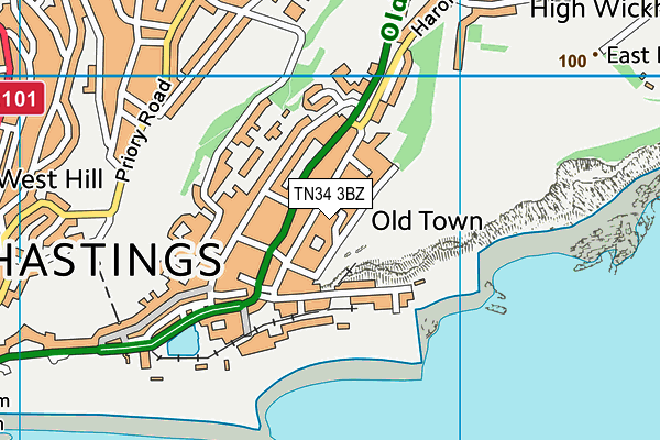 TN34 3BZ map - OS VectorMap District (Ordnance Survey) TN34 3BZ map - OS VectorMap District (Ordnance Survey)