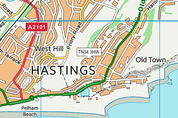 TN34 3HW map - OS VectorMap District (Ordnance Survey) TN34 3HW map - OS VectorMap District (Ordnance Survey)