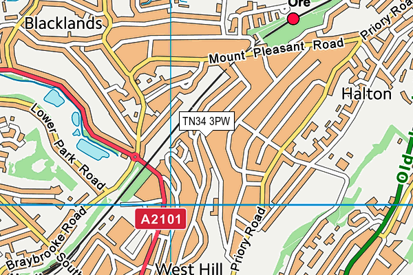 TN34 3PW map - OS VectorMap District (Ordnance Survey) TN34 3PW map - OS VectorMap District (Ordnance Survey)