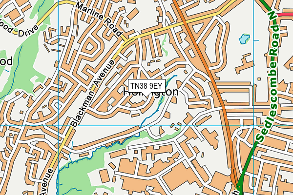 TN38 9EY map - OS VectorMap District (Ordnance Survey) TN38 9EY map - OS VectorMap District (Ordnance Survey)