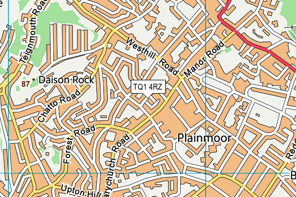 TQ1 4RZ map - OS VectorMap District (Ordnance Survey) TQ1 4RZ map - OS VectorMap District (Ordnance Survey)