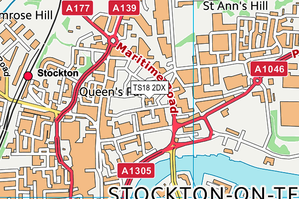 TS18 2DX map - OS VectorMap District (Ordnance Survey) TS18 2DX map - OS VectorMap District (Ordnance Survey)
