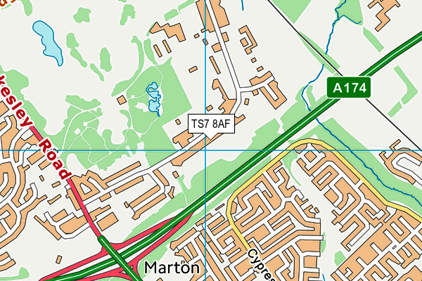 TS7 8AF map - OS VectorMap District (Ordnance Survey)
