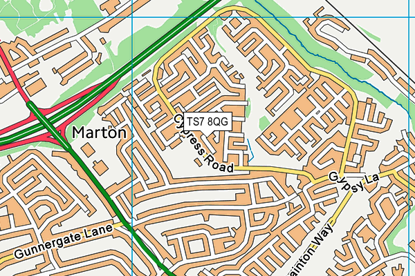 TS7 8QG map - OS VectorMap District (Ordnance Survey) TS7 8QG map - OS VectorMap District (Ordnance Survey)