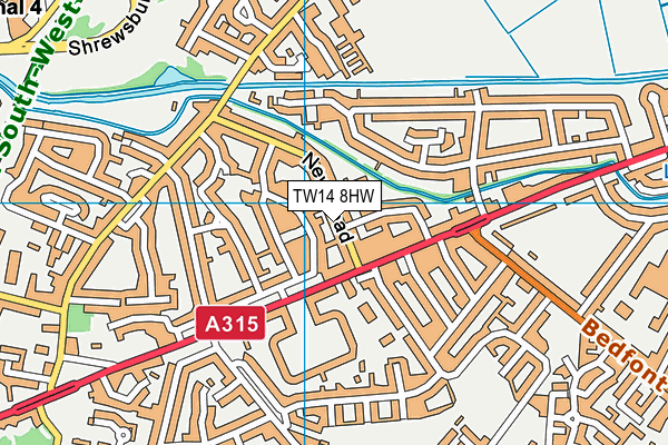 TW14 8HW map - OS VectorMap District (Ordnance Survey)