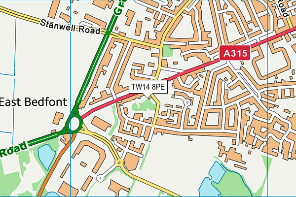 TW14 8PE map - OS VectorMap District (Ordnance Survey) TW14 8PE map - OS VectorMap District (Ordnance Survey)