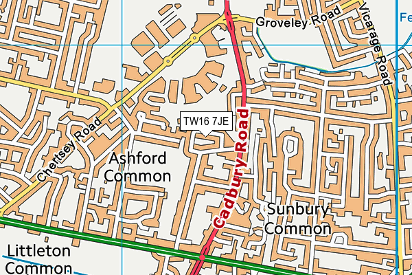 TW16 7JE map - OS VectorMap District (Ordnance Survey) TW16 7JE map - OS VectorMap District (Ordnance Survey)