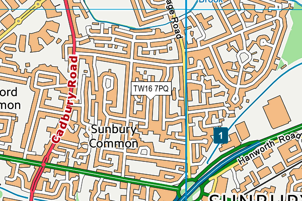 TW16 7PQ map - OS VectorMap District (Ordnance Survey) TW16 7PQ map - OS VectorMap District (Ordnance Survey)