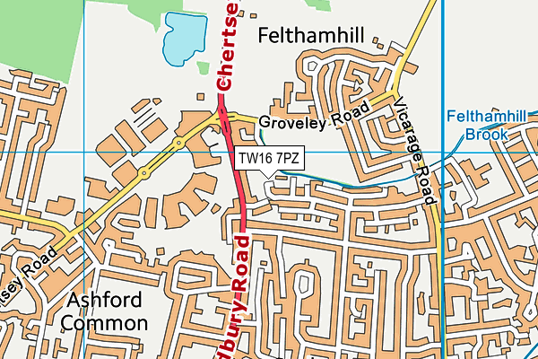TW16 7PZ map - OS VectorMap District (Ordnance Survey)