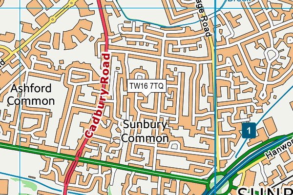 TW16 7TQ map - OS VectorMap District (Ordnance Survey) TW16 7TQ map - OS VectorMap District (Ordnance Survey)