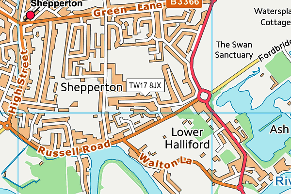 TW17 8JX map - OS VectorMap District (Ordnance Survey)