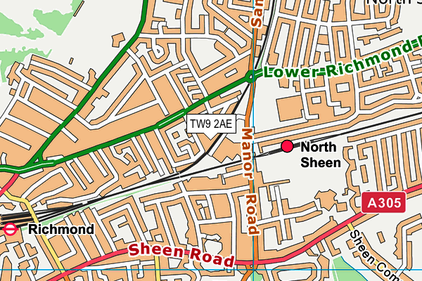 TW9 2AE map - OS VectorMap District (Ordnance Survey)
