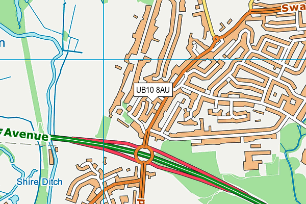 UB10 8AU map - OS VectorMap District (Ordnance Survey)