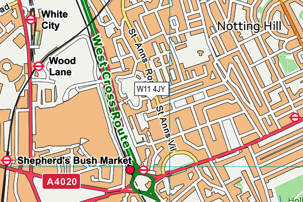 W11 4JY map - OS VectorMap District (Ordnance Survey)