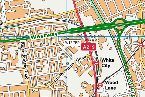 W12 7FP map - OS VectorMap District (Ordnance Survey)