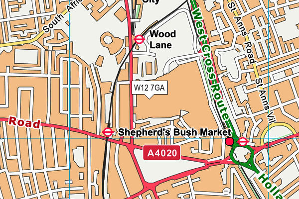 W12 7GA map - OS VectorMap District (Ordnance Survey) W12 7GA map - OS VectorMap District (Ordnance Survey)