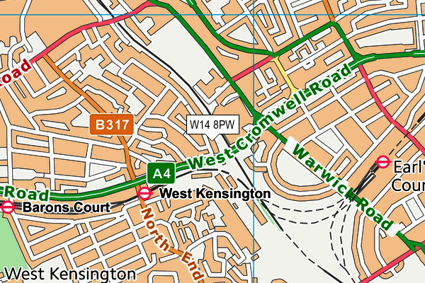 W14 8PW map - OS VectorMap District (Ordnance Survey) W14 8PW map - OS VectorMap District (Ordnance Survey)
