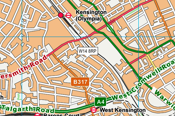 W14 8RP map - OS VectorMap District (Ordnance Survey) W14 8RP map - OS VectorMap District (Ordnance Survey)