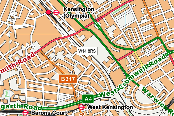 W14 8RS map - OS VectorMap District (Ordnance Survey) W14 8RS map - OS VectorMap District (Ordnance Survey)