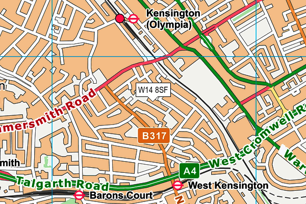 W14 8SF map - OS VectorMap District (Ordnance Survey) W14 8SF map - OS VectorMap District (Ordnance Survey)