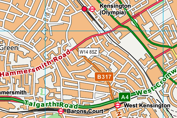 W14 8SZ map - OS VectorMap District (Ordnance Survey)