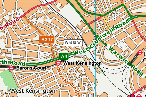 W14 8UW map - OS VectorMap District (Ordnance Survey)