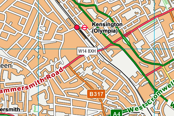 W14 8XH map - OS VectorMap District (Ordnance Survey)