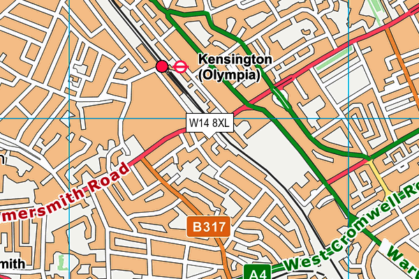 W14 8XL map - OS VectorMap District (Ordnance Survey) W14 8XL map - OS VectorMap District (Ordnance Survey)