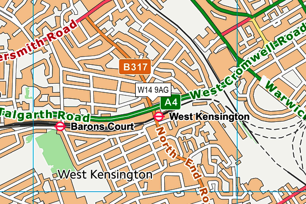 W14 9AG map - OS VectorMap District (Ordnance Survey) W14 9AG map - OS VectorMap District (Ordnance Survey)
