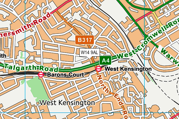 W14 9AL map - OS VectorMap District (Ordnance Survey) W14 9AL map - OS VectorMap District (Ordnance Survey)