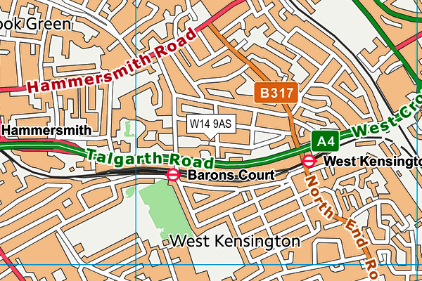 W14 9AS map - OS VectorMap District (Ordnance Survey)