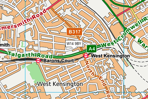 W14 9BY map - OS VectorMap District (Ordnance Survey) W14 9BY map - OS VectorMap District (Ordnance Survey)