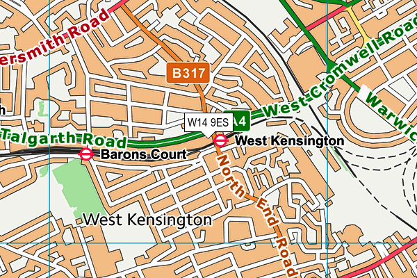 W14 9ES map - OS VectorMap District (Ordnance Survey) W14 9ES map - OS VectorMap District (Ordnance Survey)