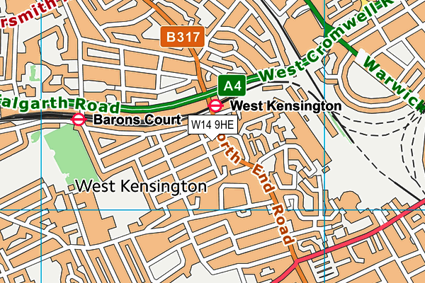 W14 9HE map - OS VectorMap District (Ordnance Survey)