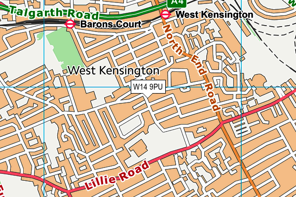 W14 9PU map - OS VectorMap District (Ordnance Survey) W14 9PU map - OS VectorMap District (Ordnance Survey)