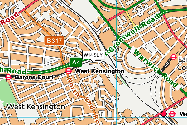 W14 9UY map - OS VectorMap District (Ordnance Survey)