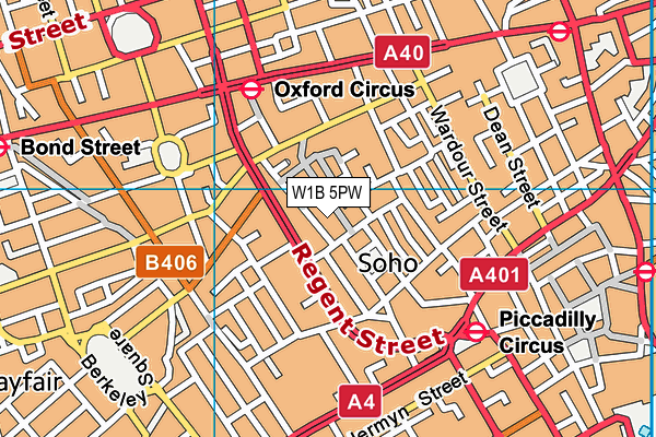 W1B 5PW map - OS VectorMap District (Ordnance Survey) W1B 5PW map - OS VectorMap District (Ordnance Survey)