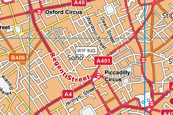 W1F 9UQ map - OS VectorMap District (Ordnance Survey)