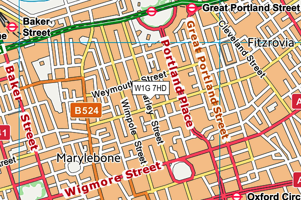 W1G 7HD map - OS VectorMap District (Ordnance Survey) W1G 7HD map - OS VectorMap District (Ordnance Survey)