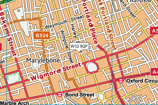 W1G 9QP map - OS VectorMap District (Ordnance Survey)