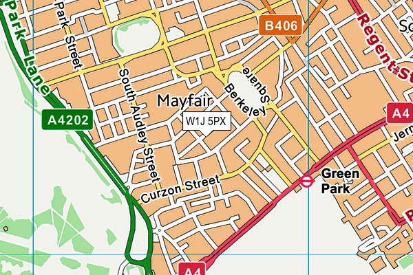 W1J 5PX map - OS VectorMap District (Ordnance Survey)