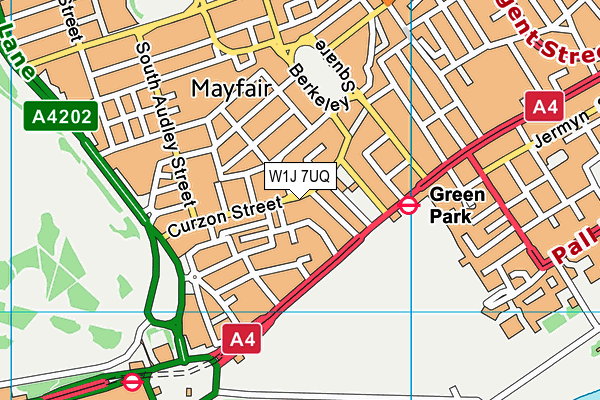 W1J 7UQ map - OS VectorMap District (Ordnance Survey)