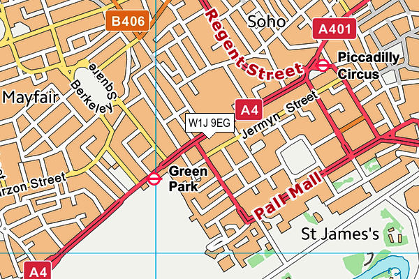 W1J 9EG map - OS VectorMap District (Ordnance Survey)