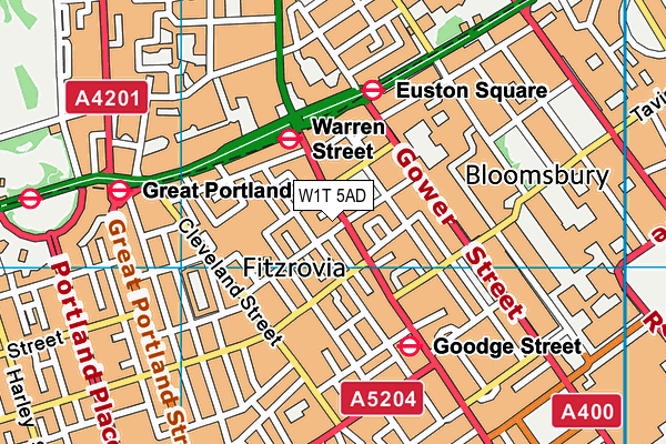 W1T 5AD map - OS VectorMap District (Ordnance Survey)