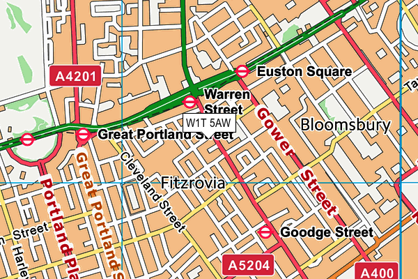W1T 5AW map - OS VectorMap District (Ordnance Survey) W1T 5AW map - OS VectorMap District (Ordnance Survey)