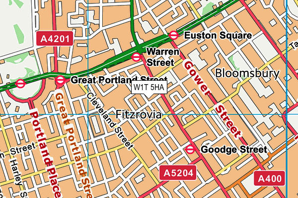 W1T 5HA map - OS VectorMap District (Ordnance Survey)
